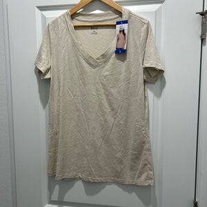 Felina Women”s V Neck Tee- Large- Tan